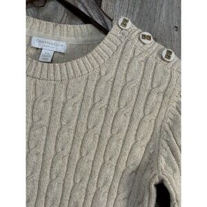 Charter Club Petite Metallic Cable‎ Knit Sweater Womens PS Cream Shoulder Button